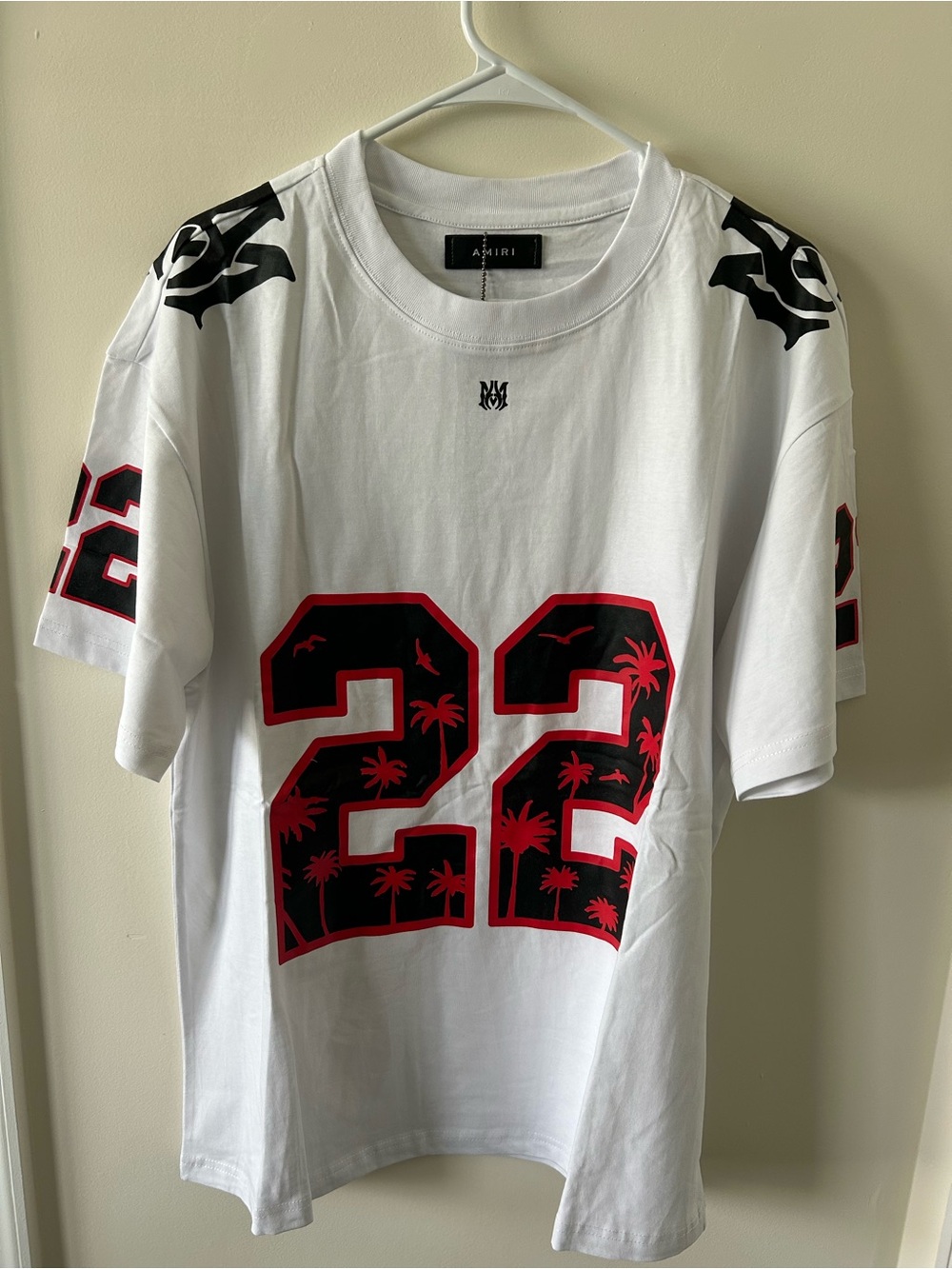 AMIRI White Graphic '22 Cotton Tee with Black and Red Accents